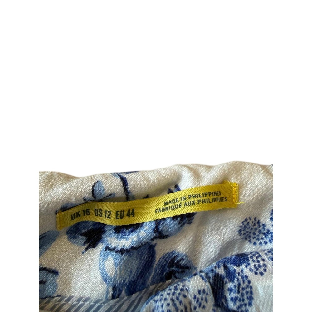 Maeve Anthropologie Linen Blend Wide Leg Pants Blue White Floral Toile Sz US 12 - Picture 4 of 8